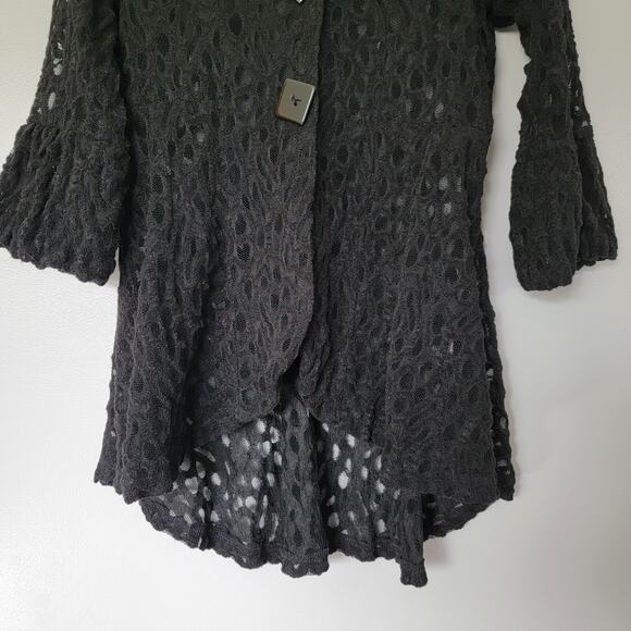 Yushi Black Cardigan Tunic Top Womens S 3/4 Sleeves Witchy Halloween Whimsygoth - Picture 3 of 11